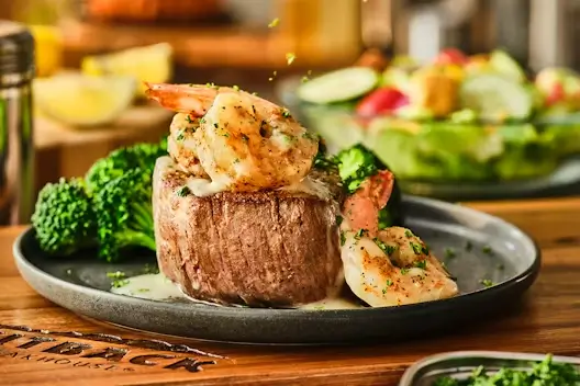 Filet topped with Lemon Garlic Shrimp